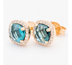 Orecchini topazio blu london e diamanti in oro rosa 18Kt - DIENNECI GIOIELLI
