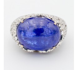 Anello tanzanite cabochon Ct.14,74 e diamanti in oro 18Kt - DIENNECI GIOIELLI