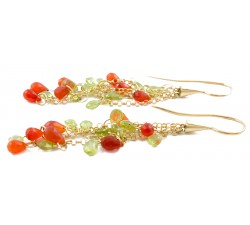 Orecchini pendenti peridoto e corniola in oro 18Kt - DIENNECI GIOIELLI