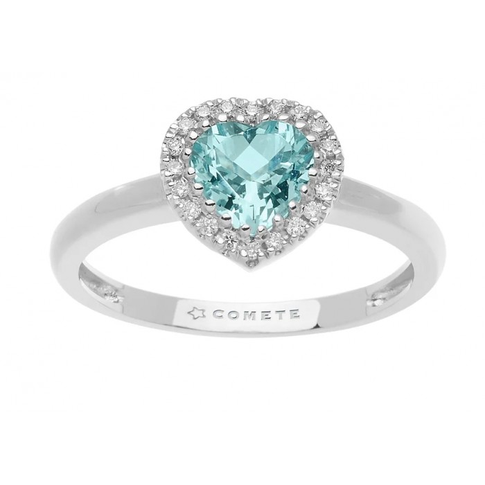 Anello in Oro 18 Kt Diamanti e Acquamarina Cuore ANQ 313 COMETE GIOIELLI