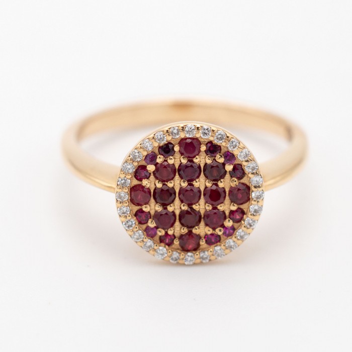 Anello a Bottone in Oro 18kt con Rubini e Diamanti Naturali - DIENNECI GIOIELLI