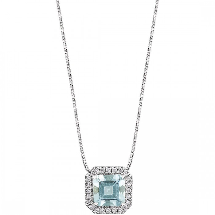 Girocollo in Oro 18Kt Diamanti e Acquamarina Step Cut 6x6 GLQ 312 COMETE GIOIELLI