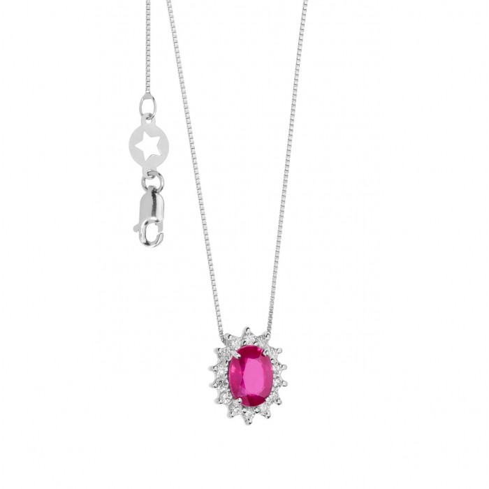 Girocollo in Oro 18Kt Diamanti e Rubino ovale GLB 1565 COMETE GIOIELLI