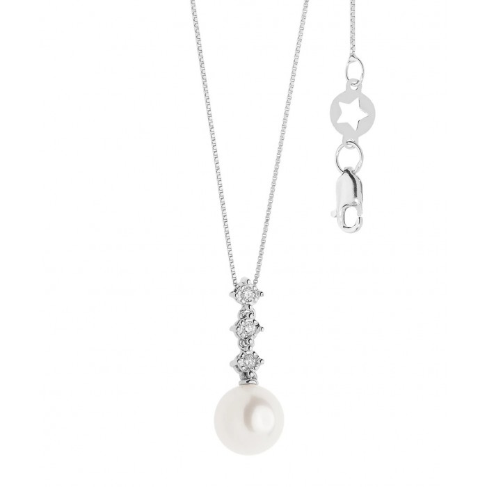 Girocollo in Oro 18Kt Diamanti e Perla GLP 608 COMETE GIOIELLI