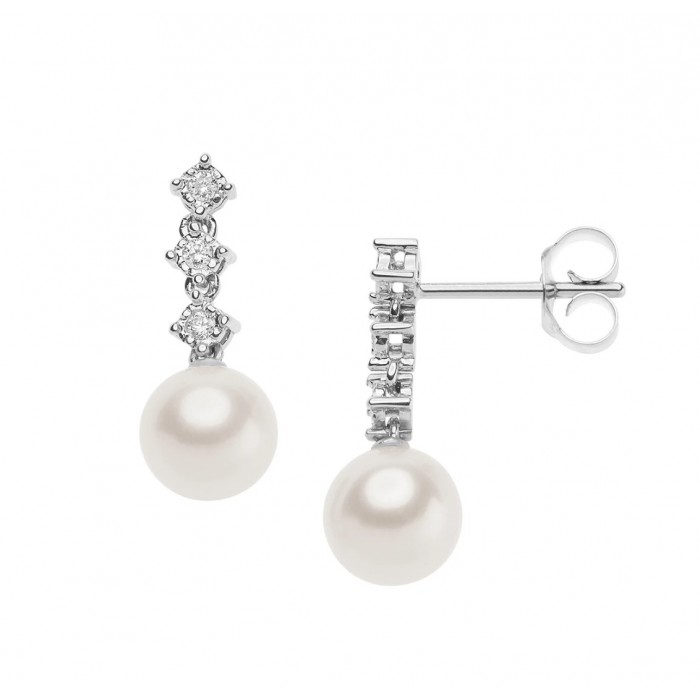 Orecchini in Oro 18Kt Diamanti e Perle ORP 740 COMETE GIOIELLI