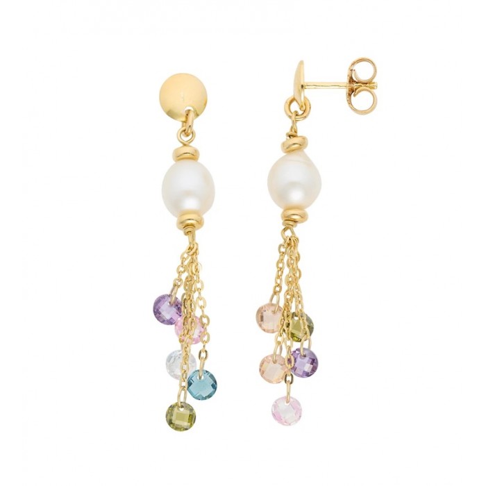Orecchini Argento 925‰ con cristalli multicolor e Perle Acquadolce ORA 225 COMETE GIOIELLI