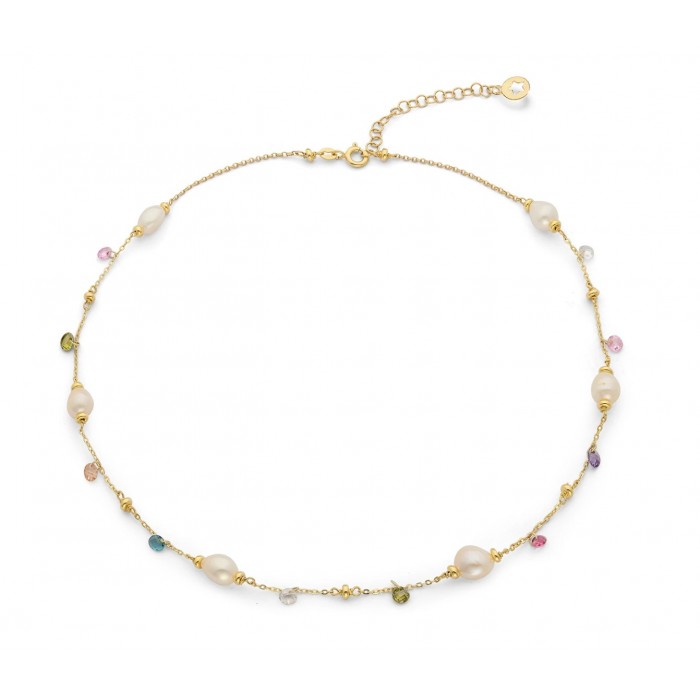 Girocollo Argento 925‰ con cristalli multicolor e Perle Acquadolce GLA 276 COMETE GIOIELLI