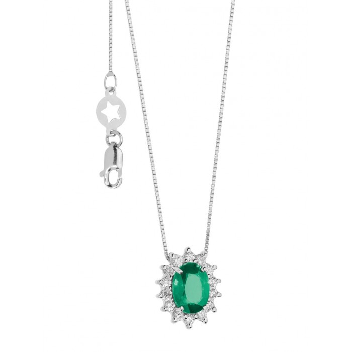 Girocollo in Oro 18Kt Diamanti e Smeraldo ovale GLB 1566 COMETE GIOIELLI