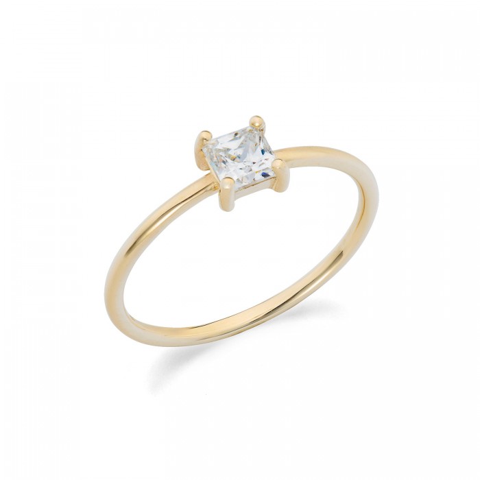 Anello in oro giallo 9Kt con zircone taglio princess KAAZ 020 Ambrosia
