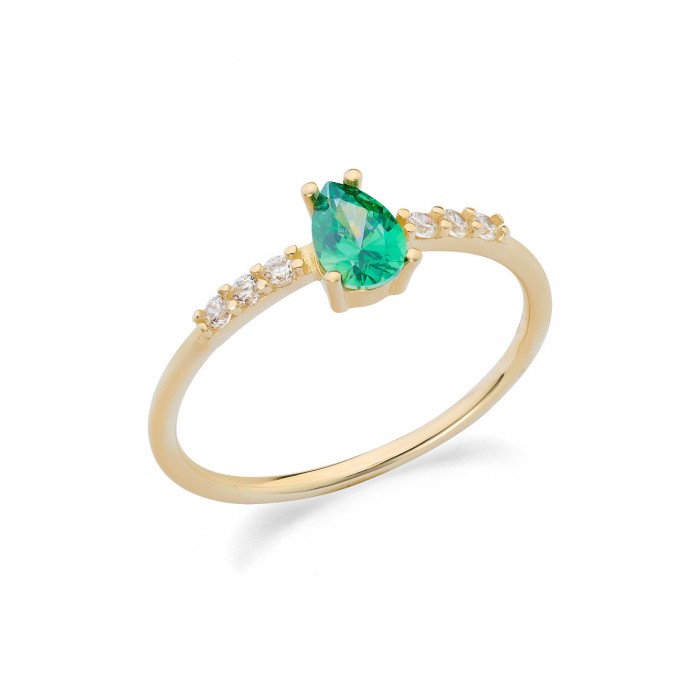 Anello in oro giallo 9Kt con zirconi bianchi e verde taglio goccia KAAZ 021 Ambrosia