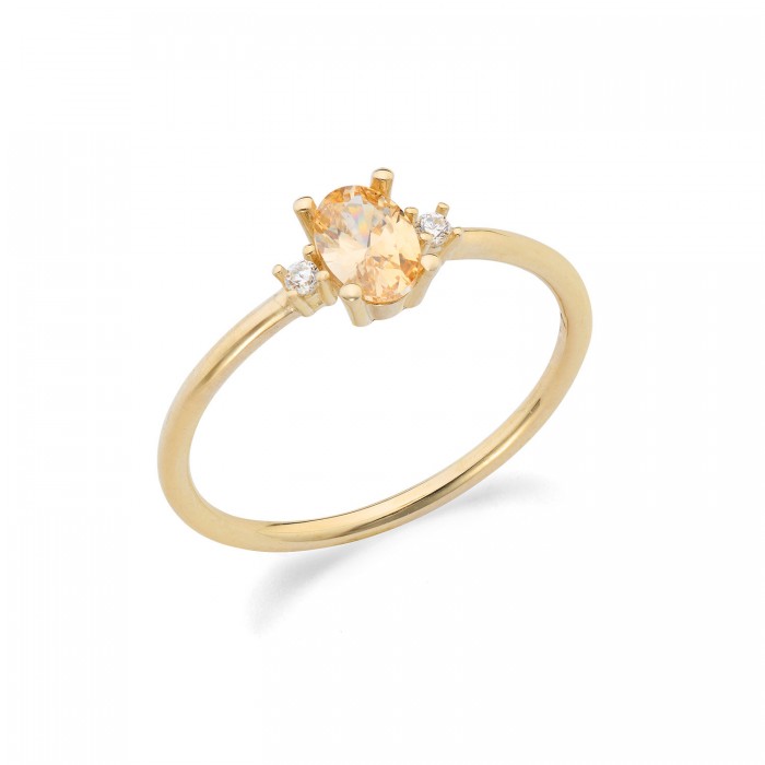 Anello in oro giallo 9Kt con zirconi bianchi e giallo taglio ovale KAAZ 026 Ambrosia