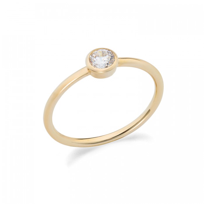 Anello in oro giallo 9Kt con zircone bianco KAAZ 030 Ambrosia