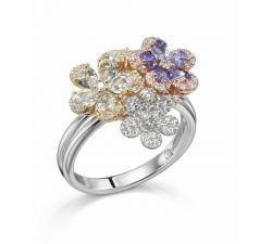 Anello Primavera fiori con diamanti tanzanite e acquamarina in oro 18Kt R5438AB4 Piero Milano Gioielli