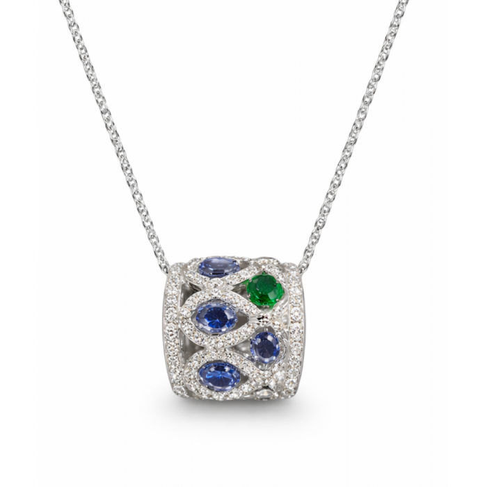 Girocollo Cocktail in Oro Bianco 18Kt con Diamanti, Zaffiri e Tsavorite – Ref. R5100AB2BU Piero Milano
