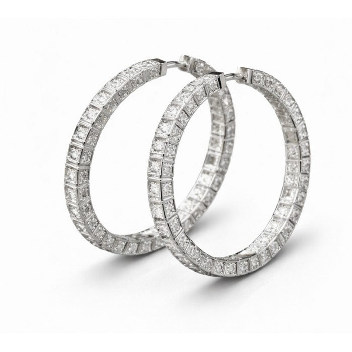Orecchini a Cerchio in Oro Bianco con Diamanti 1,60 ct - DIENNECI GIOIELLI