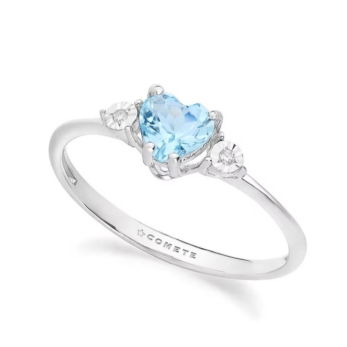 Anello in Oro Bianco 9Kt con Acquamarina Cuore e Diamanti – Ref. KANQ 003 COMETE GIOIELLI