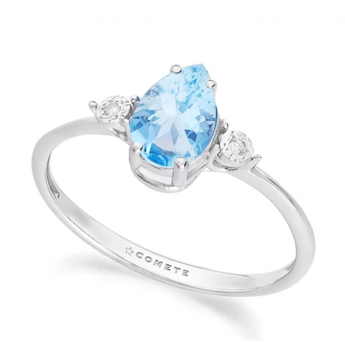 Anello in Oro Bianco 9Kt con Acquamarina a Goccia e Diamanti – Ref. KANQ 002 COMETE GIOIELLI