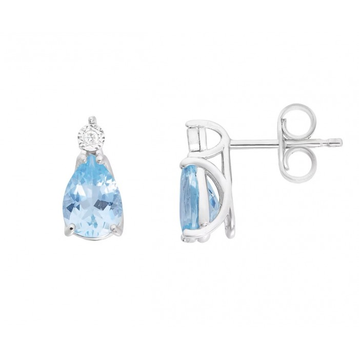 Orecchini in Oro 9Kt Diamanti e Acquamarina Goccia KORQ 002 COMETE GIOIELLI