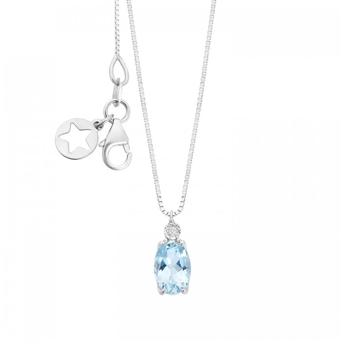 Girocollo in Oro Bianco 9Kt con Acquamarina Ovale e Diamante – Ref. KGLQ 001 COMETE GIOIELLI