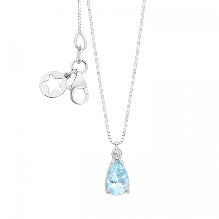 Girocollo in Oro Bianco 9Kt con Acquamarina Goccia e Diamante – Ref. KGLQ 002 COMETE GIOIELLI