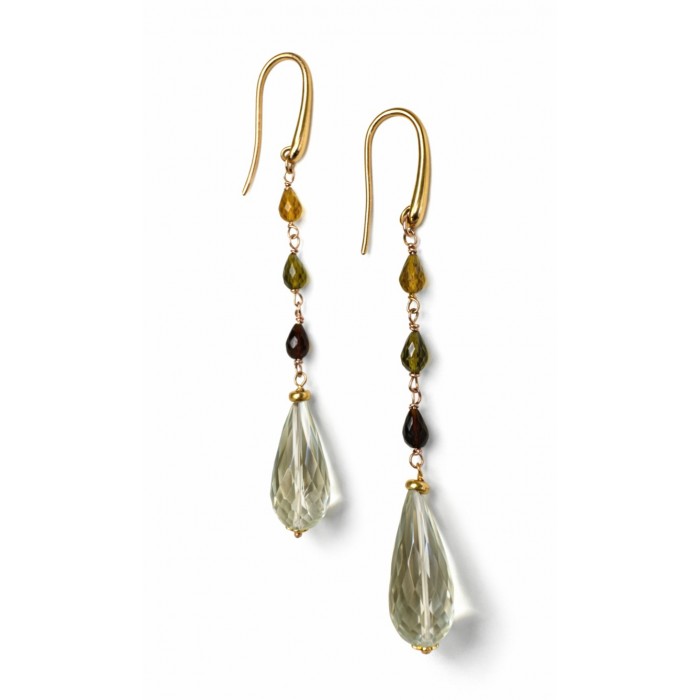 Orecchini pendenti tormaline e prasiolite in oro 18Kt - DIENNECI GIOIELLI