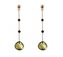 orecchini pendenti oro giallo 18kt quarzo lemon diamanti neri 0,25ct