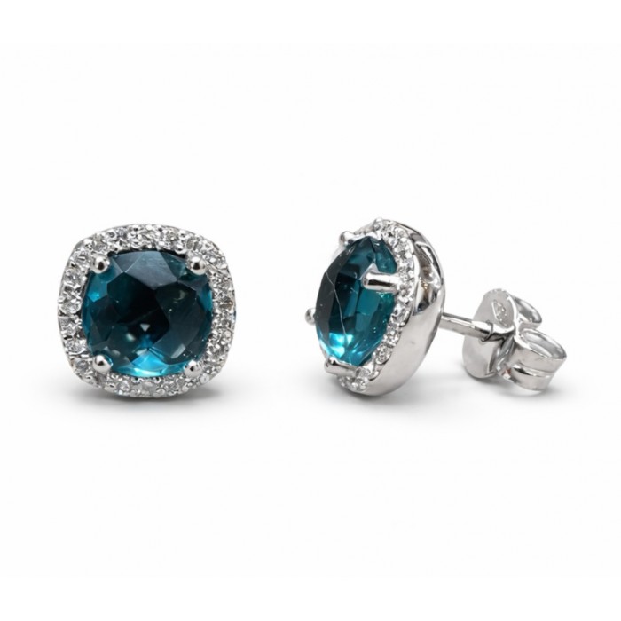 Orecchini topazio blu london e diamanti in oro bianco 18Kt - DIENNECI GIOIELLI