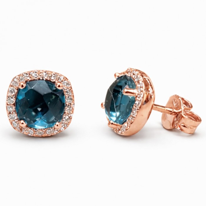 Orecchini topazio blu london e diamanti in oro rosa 18Kt - DIENNECI GIOIELLI