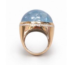 Anello oro rosa 18kt con acquamarina milk cabochon - vista laterale