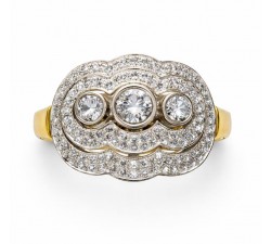Anello trilogy oro giallo e bianco 18kt con doppio contorno diamanti tot. 1,35 ct - DIENNECI GIOIELLI