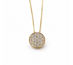 Girocollo in oro giallo 18kt con ciondolo a bottone diamanti 0,18 ct diametro 7,3 mm
