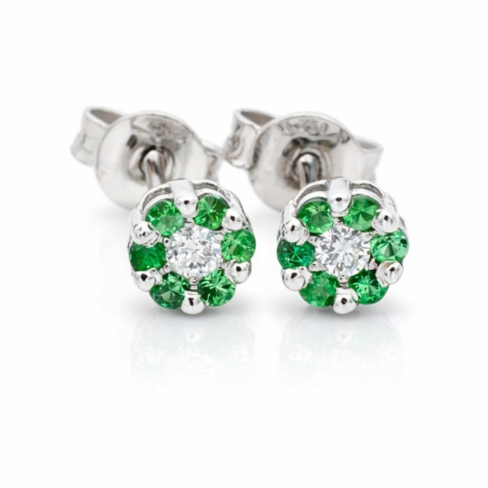 Orecchini smeraldi Ct. 0,14 e diamanti Ct.0,04 in oro bianco 18Kt - DIENNECI GIOIELLI