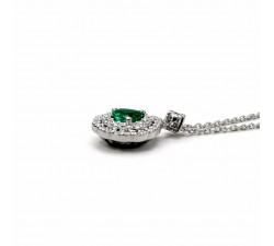 Girocollo Smeraldo e Diamanti in Oro Bianco 18kt – Smeraldo 0,26 ct con Doppia Corona di Diamanti - Dienneci Gioielli
