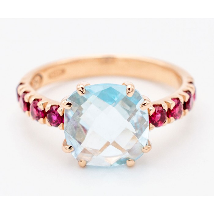 Anello topazio azzurro e rubini in oro 18Kt - DIENNECI GIOIELLI