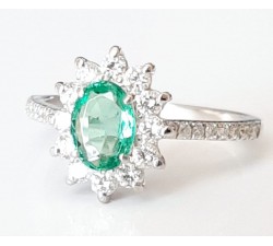 Anello Margherita Smeraldo Ct. 0,56 e Diamanti ct. 0,35 in oro 18Kt - DIENNECI GIOIELLI