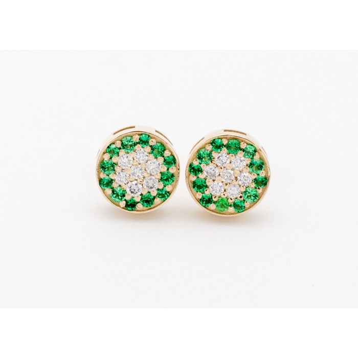 Orecchini bottone diamanti Ct. 0,14 e tsavorite Ct.0,24 in oro 18Kt - DIENNECI GIOIELLI