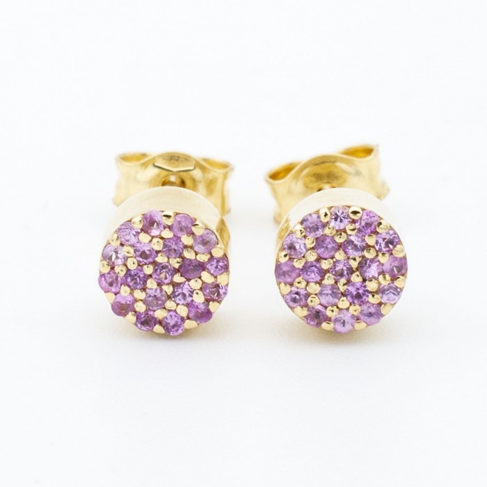 Orecchini a lobo bottone pavè zaffiri rosa Ct.0,31 in oro giallo 18Kt - DIENNECI GIOIELLI