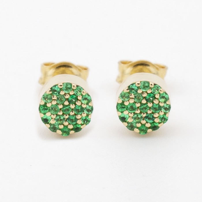 Orecchini a lobo bottone pavè smeraldi Ct.0,31 in oro giallo 18Kt - DIENNECI GIOIELLI