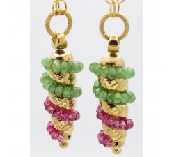 Orecchini pendenti con smeraldi e rubini in oro giallo 18kt - DIENNECI GIOIELLI